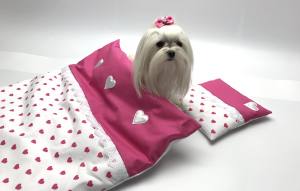 Hunde Bettdecke mit Kissen LITTLE PINK HEART HANDMADE