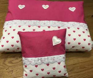 Hunde Bettdecke mit Kissen LITTLE PINK HEART HANDMADE