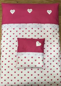 Hunde Bettdecke mit Kissen LITTLE PINK HEART HANDMADE